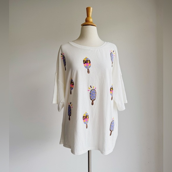 PEACH LOVE White Sequin Ice Cream Bar Oversized Tee Size Small - Picture 1 of 7